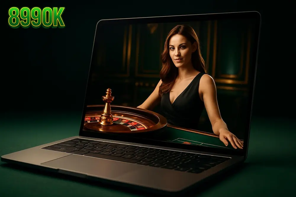 899OK Casino โ a live dealer at a roulette table streamed to a laptop screen 899OK Casino โ a live dealer at a roulette table streamed to a laptop screen
